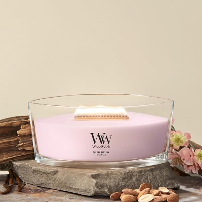 WoodWick Cherry Blossom & Vanilla Scented Ellipse Candle - Image 2