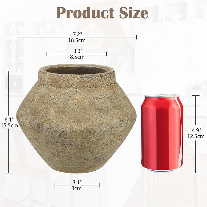 Briful Rustic Ceramic Vase 6'' Decorative Farmhouse Table Vase, Coffee Table - Image 3
