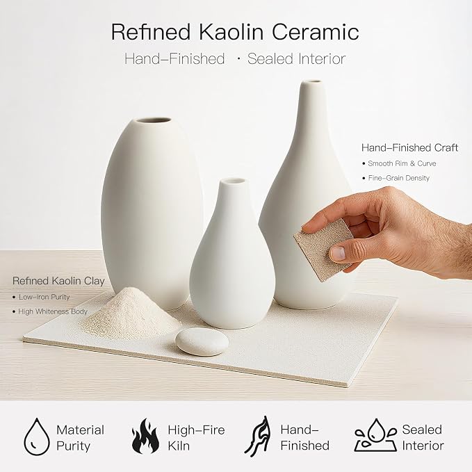 BEAHOT Ceramic Vases Set of 3, Modern Decorative Flower Vases - Image 4