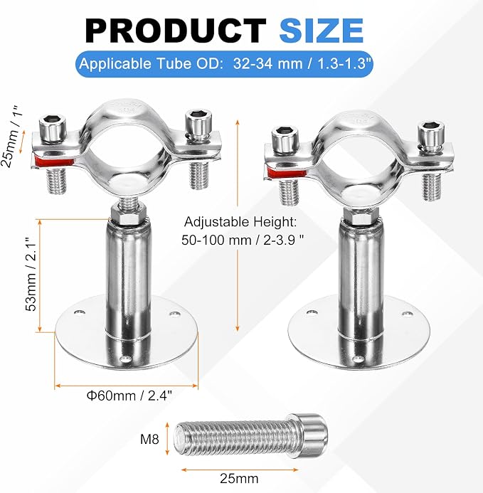 HARFINGTON 2 Set Wall Mount Ceiling Mount Pipe Supports 304 Stainless Steel - Image 2