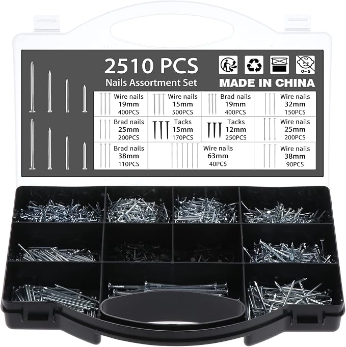 2510PCS Nails Assortment Kit, Galvanized Nails Set by OCRLLC