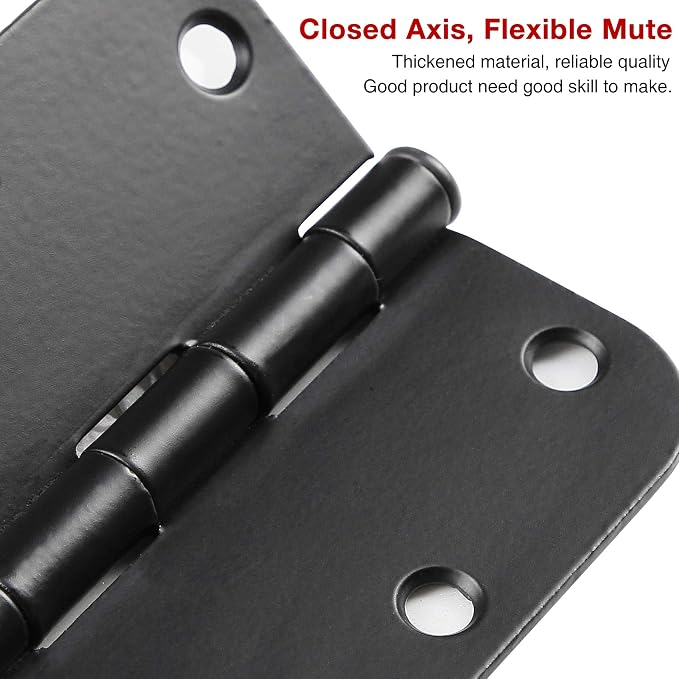 18 Pack Matte Black Door Hinges 3.5" Rounded 5/8" Radius No-Squeak | Interior - Image 4