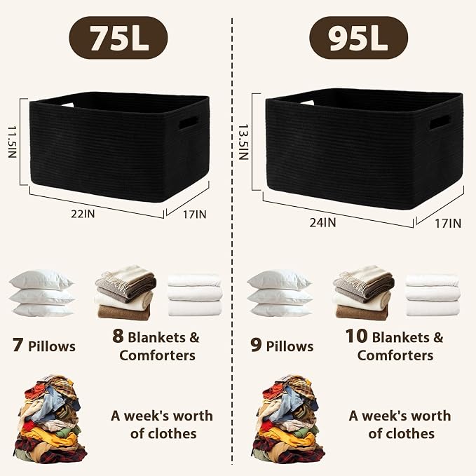 Optish 75L Large Woven Blanket Basket, Storage Basket - Image 3