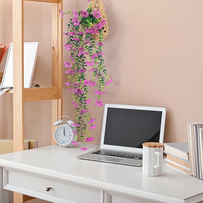Fake Plants Hanging Artificial Potted Faux Eucalyptus Plants and Flowers | - Image 4