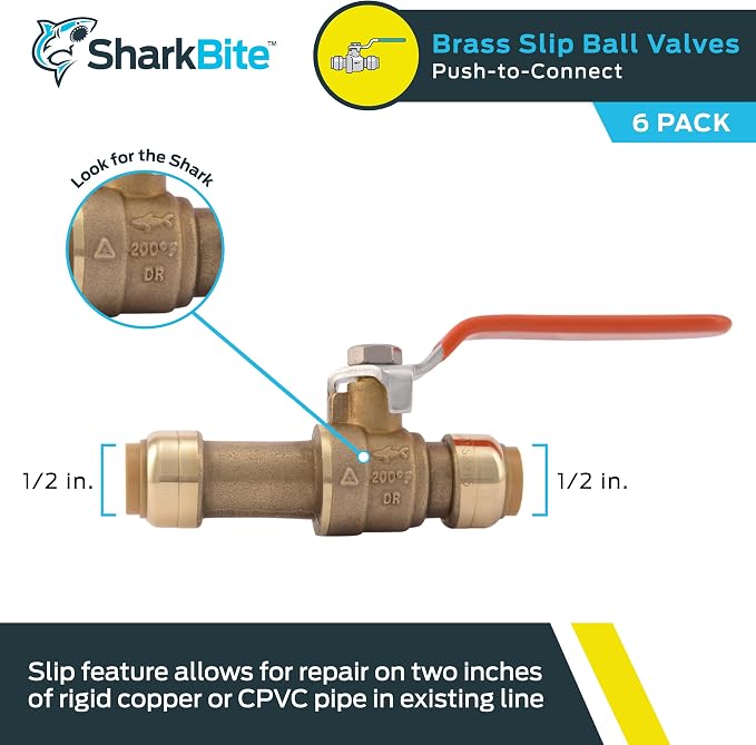 SharkBite 1/2 Inch Slip Ball Valve, Push to Connect Brass Plumbing Fitting - Image 2