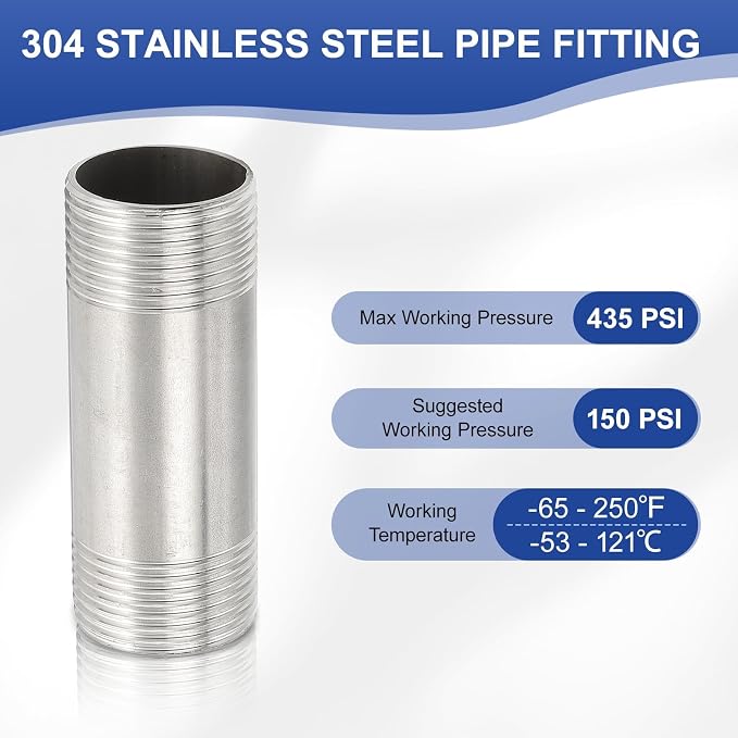 PATIKIL 304 Stainless Steel Pipe Fitting, 2 Pack 1" BSP Male x 1" BSP Male - Image 3