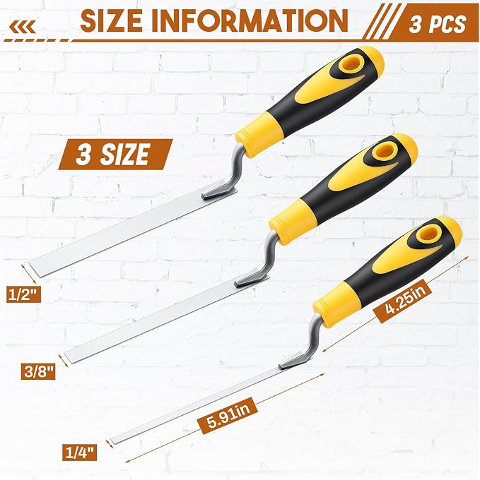3 Pcs Pointer Trowel, 6-3/4" by 1/4", Rubber Handle | Professional Mortar - Image 2