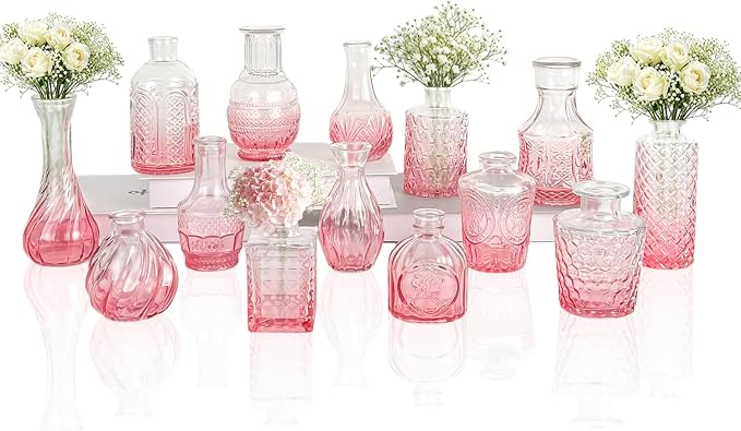 Clear Glass Bud Vase Set of 14 Pcs, Small Bud Vases in Bulk, Glass Crystal by JXINDUJU