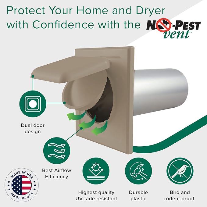 NO-PEST VENT Dual Door Dryer Vent Cover 4 Inch Outdoor, Made in USA, Highest - Image 4