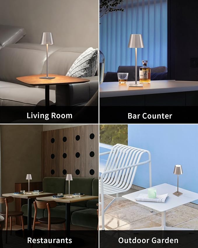 KDG 2 Pack Cordless Brushed Nickel Table Lamps, Portable LED Desk Lamp | - Image 5