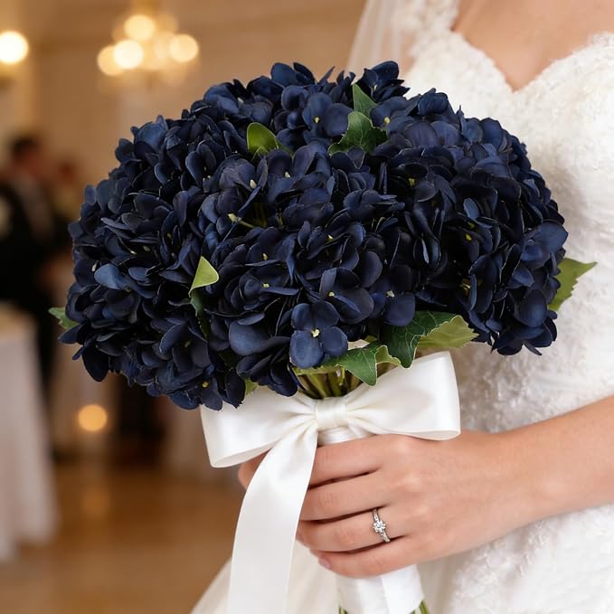 Kimura's Cabin 6pcs Navy Blue Hydrangea Artificial Flowers Silk Hydrangeas | - Image 6