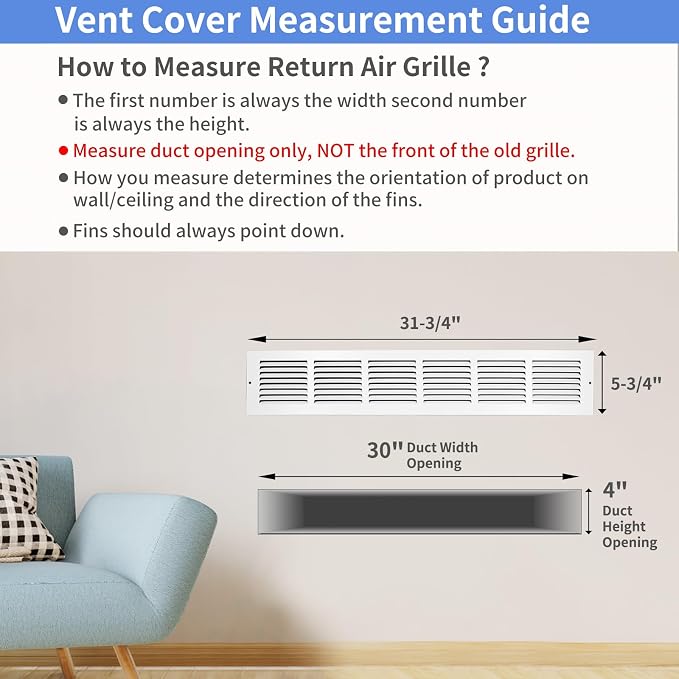 Howeall 30"W x 4"H Steel Return Air Grille, Air Return Vent Cover - Image 5