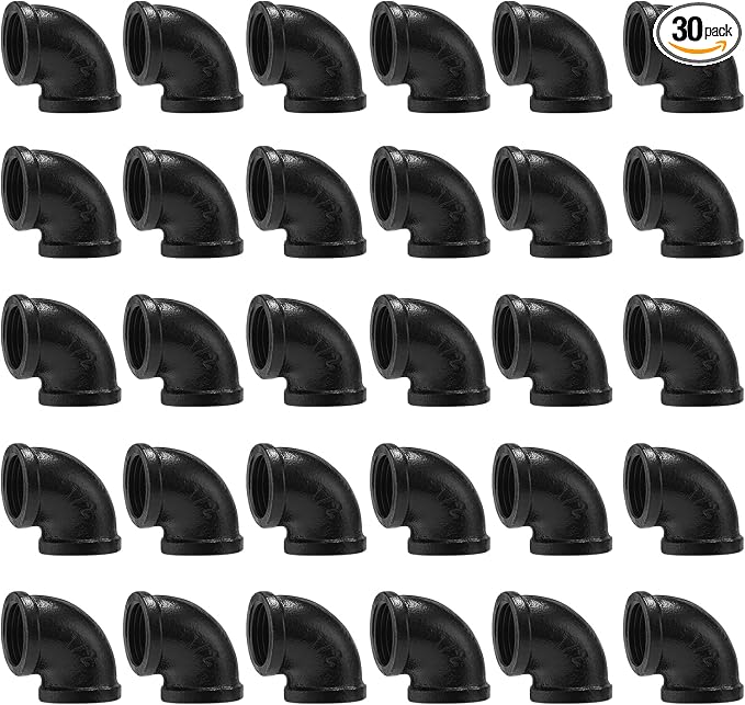 1/2" Black Pipe Elbow, 30 Pack DN15 Threaded Cast Malleable Iron Elbow by HomeTZH