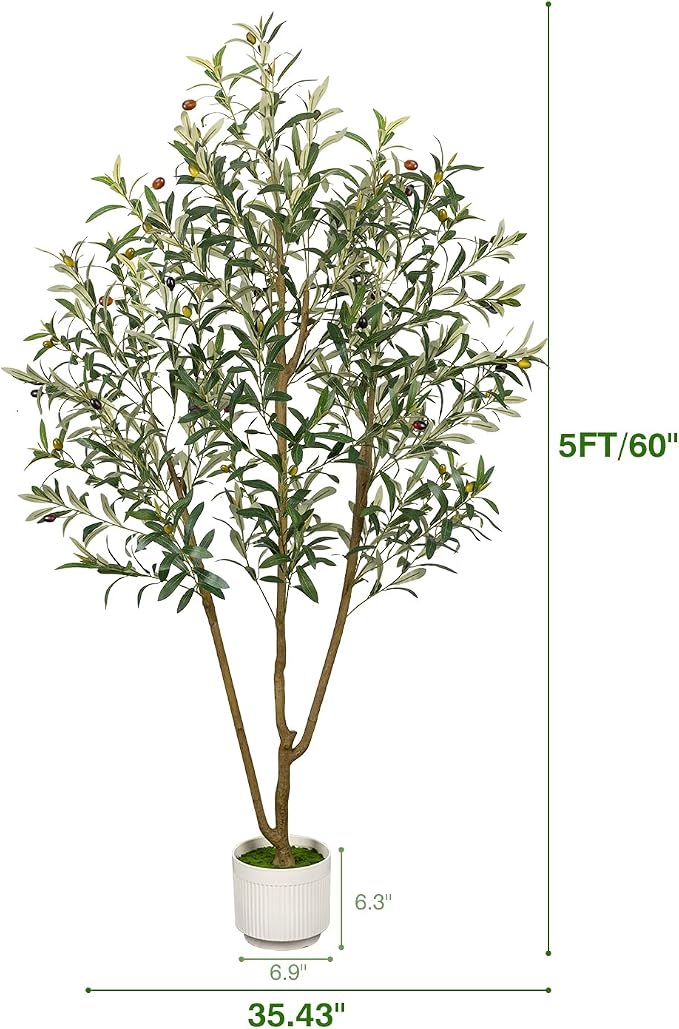 Artificial Olive Tree 5FT with Planter&Cotton Basket | Tall Faux Olive Trees - Image 2