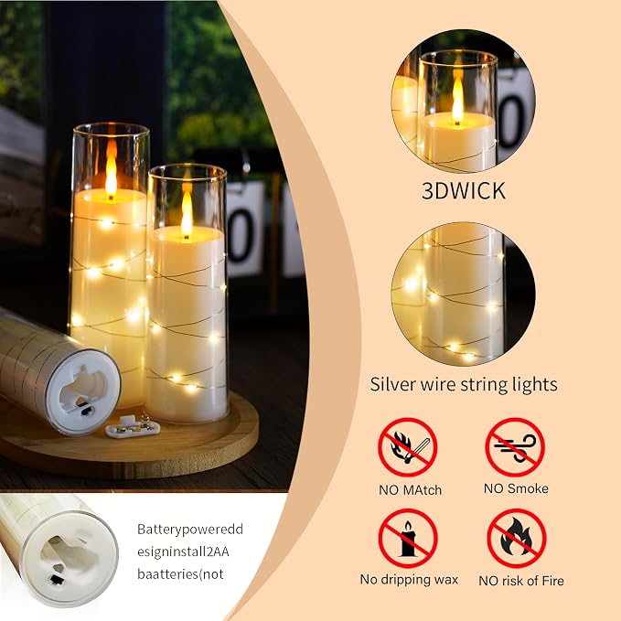 Flameless Candles, with Embedded Star String, Battery Operated Candles - Image 3