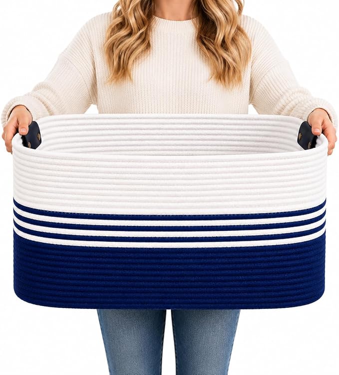 Laundry Hamper with Handles, 72L Rope Laundry Basket, toys and laundry in by AINUOQI