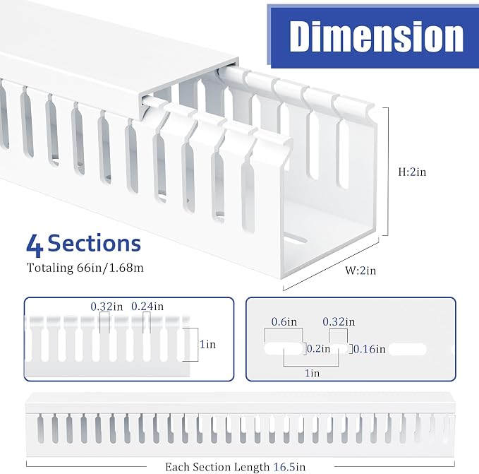 2" H x 2" W Cable Raceway, 66in Under Desk Wire Management Channel, 16.5in Each - Image 2