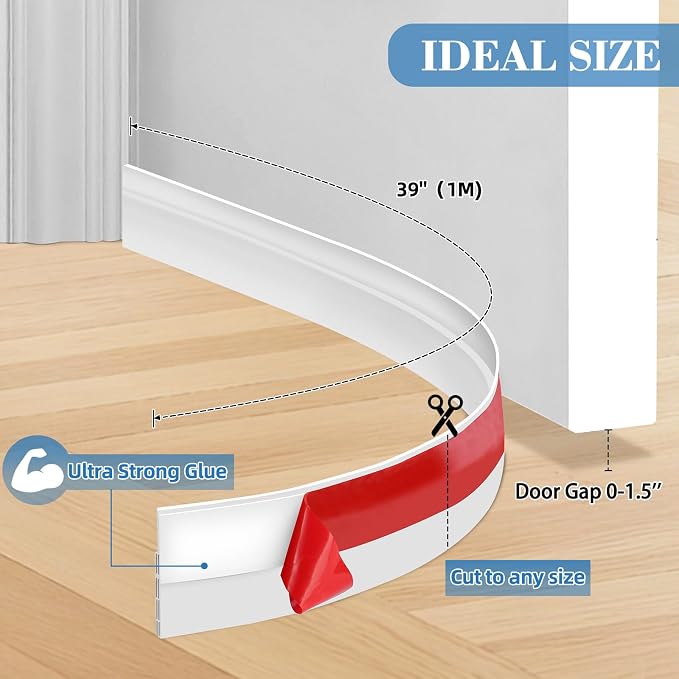 Door Draft Stopper, Door Sweep for Door Bottom, Strong Adhesive | Silicone Door - Image 2
