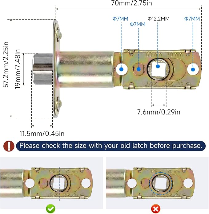 Adjustable Deadlatch 2-3/8'' or 2-3/4'', Adjustable Door Latch Entry Door Lock - Image 2