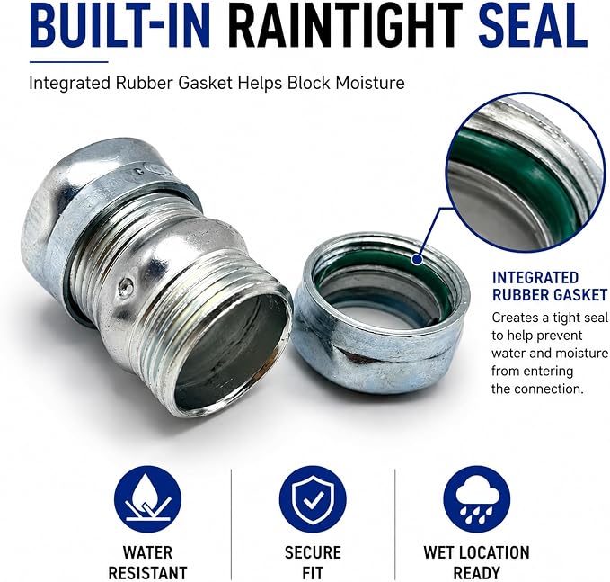 1/2 Inch EMT Compression Coupling Raintight Electrical Conduit Connector Zinc - Image 4