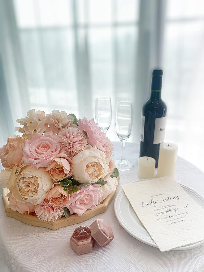 FACINOC Peonies Artificial Flowers Pink Silk Roses Blush Peony Bulk - Image 5