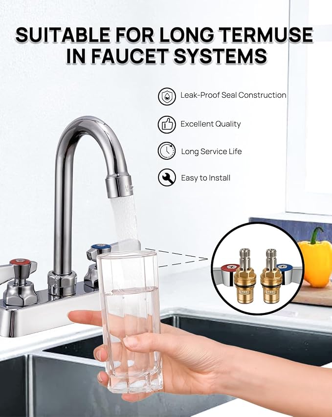 Brass Handle Stem Assembly Ceramic Faucet Valve Cartridge 20 Teeth Commercial - Image 7