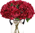 Kimura's Cabin 6Pcs Hydrangea Artificial Flowers Silk Hydrangeas, Dark Red | by WeddingPartyArrangementBouquetsDecorationArtificialFlowers