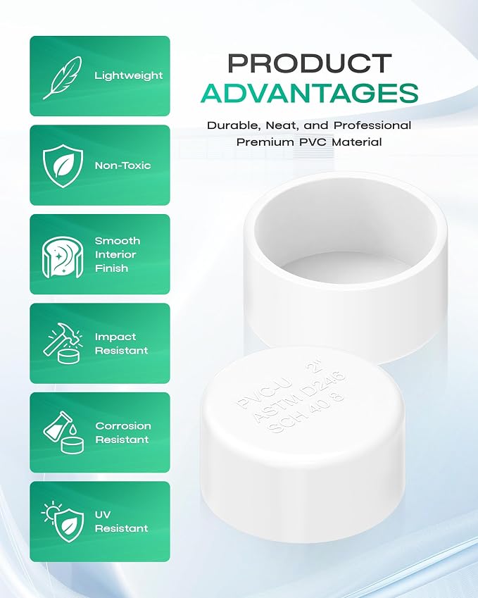 2 Inch PVC Cap, Fits Standard SCH40 2" PVC Pipe Fittings, Garden & Furniture - Image 5