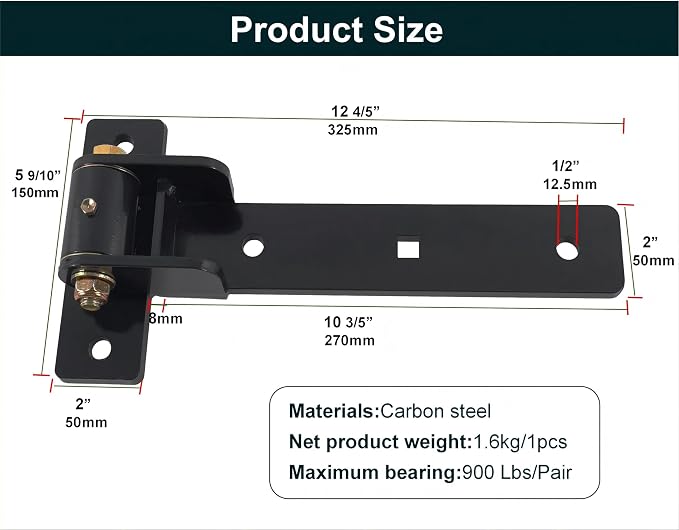 13" Heavy Duty Gate Hinges, 900 Lbs Capacity, 180° or 90° Smooth Open | - Image 6
