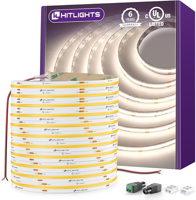 HitLights COB LED Strip Lights Neutral White 4000K, 32.8ft 24V, UL Listed | by HitLights