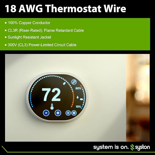 Syston 18/7 Thermostat Doorbell HVAC Heating Control Cable Wire, 100% Solid - Image 7