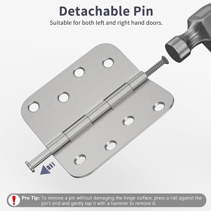 6 Pack Door Hinges 4 Inch, Brushed Nickel Hinges - Image 4