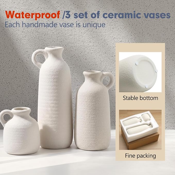White Ceramic Vase Set of 3 - Image 3