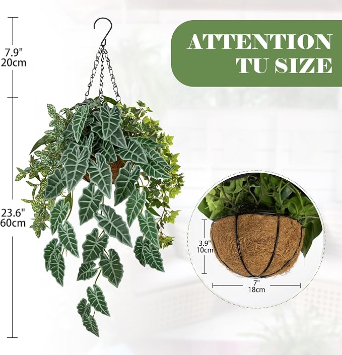 Fake Hanging Plant with Pot, Large Hanging Artificial Plants with Basket & - Image 2