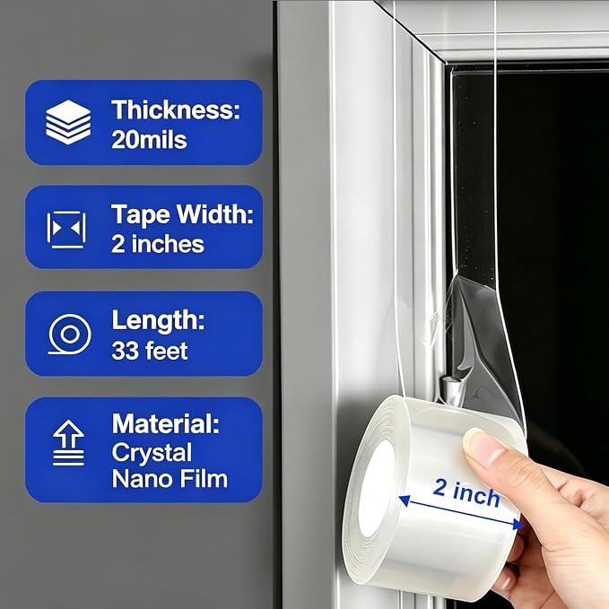 Window Sealing Tape 2 Inch x 33 Ft Transparent Window Insulation Waterproof - Image 7