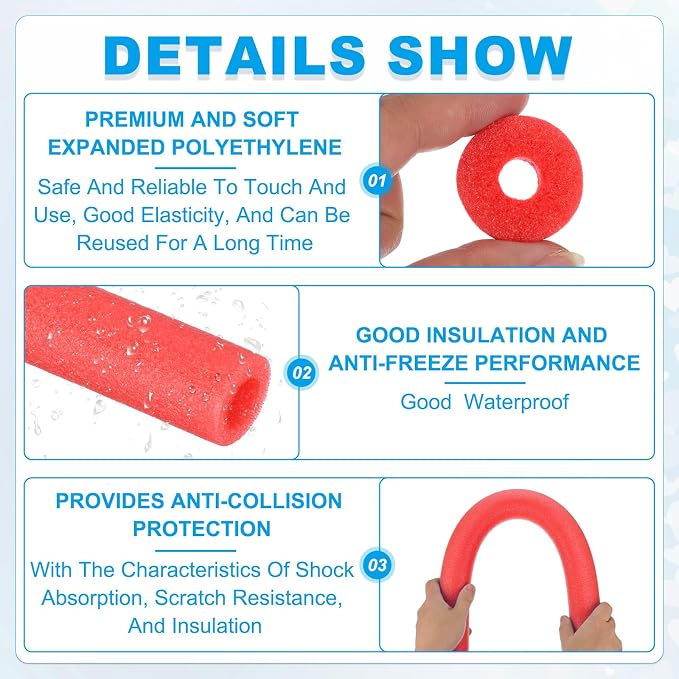 PATIKIL Pipe Insulation Foam Tube Foam Pipe Tubing Covers Red 2Pcs | 1/2" ID x - Image 3