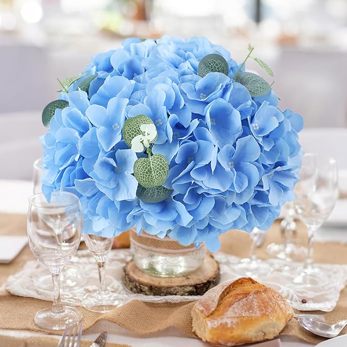 AVIVIHO 65pcs Blue Hydrangea Artificial Flowers Bulk Silk Flowers - Image 2