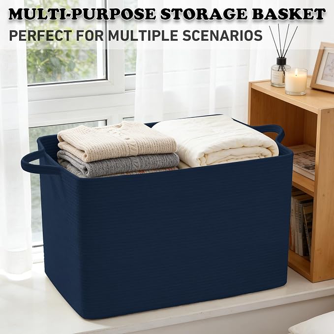 65L Large Laundry Basket with Handles, Woven Blanket Basket, Living Room - Image 6