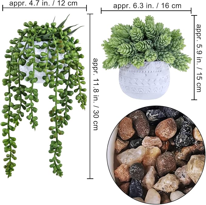 Winlyn 3 Pcs Assorted Small Potted Succulent Plants Artificial Aloe Hanging - Image 3