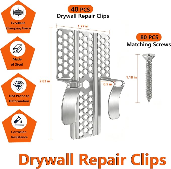 Drywall Repair Clips, Stainless Steel Wall Patch Kit, Fits 1/2" and 5/8" Panels - Image 2