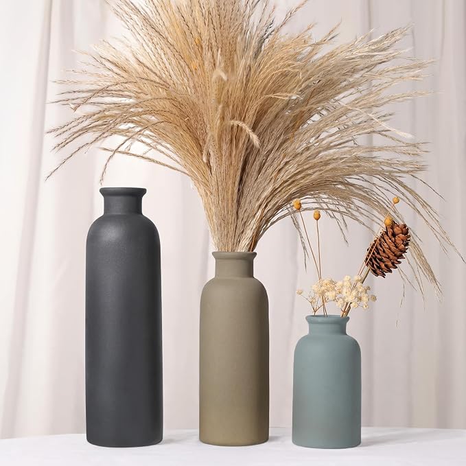 Small Ceramic Vase Set of 3, Boho Modern Flower Vase Room Decor, Farmhouse Decor - Image 2