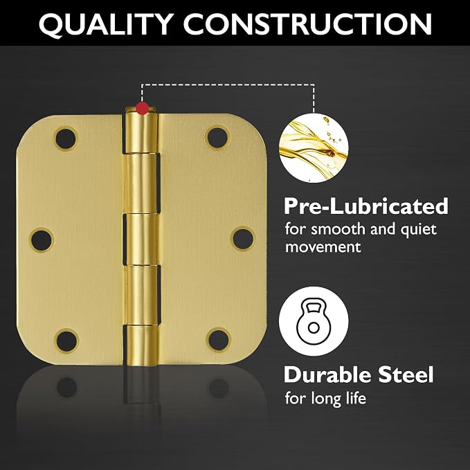 Design House Interior Door Hinge, Satin Brass | 5/8" Radius, Traditional - Image 7