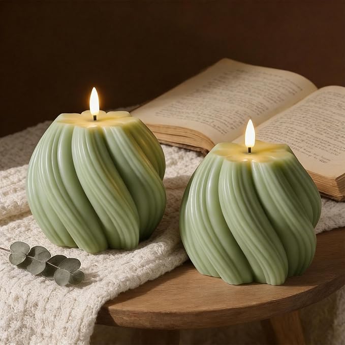 Sage Green Swirl Flameless Candle - Image 8