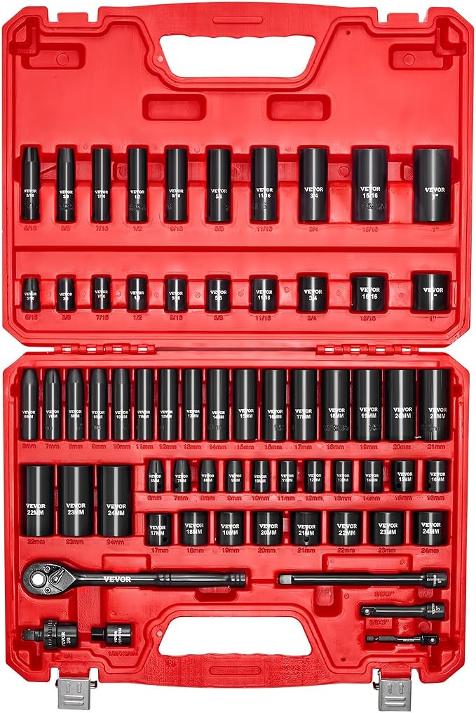 VEVOR 3/8" Drive Impact Socket Set, 64 Piece, Deep & Shallow Kit | SAE & Metric - Image 9