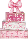 Conelist 4 Pcs Pink Bow Room Decoration Coquette Gift Pink Bow Block Sign by Conelist