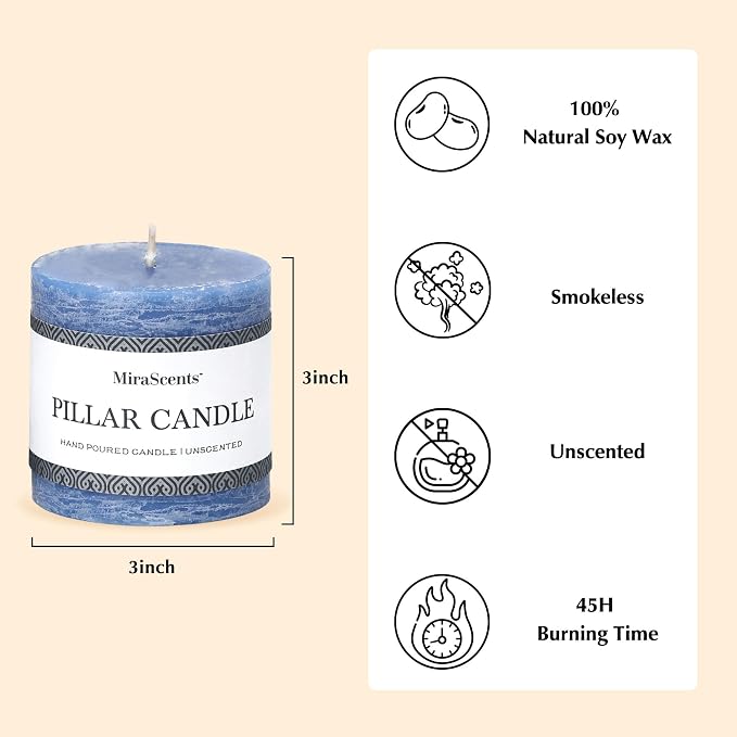 3x3 Inch Blue Pillar Candles Set of 3 - Image 3