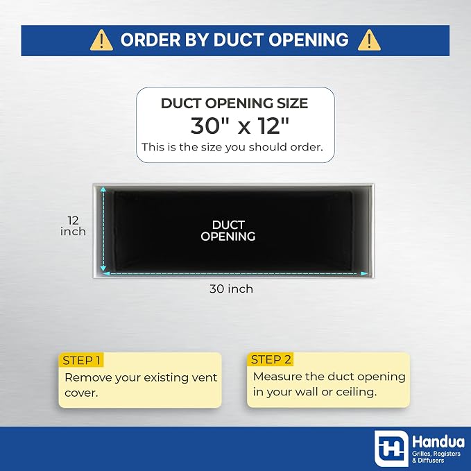 Fits 30x12 Hole | Aluminum Return Air Grille by Handua | Vent Cover Grill - Image 2