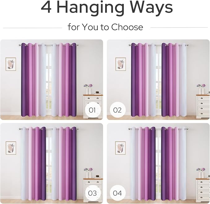 HOMEIDEAS Purple Ombre Blackout Curtains, 52 X 96 Inch Length Gradient Color - Image 2