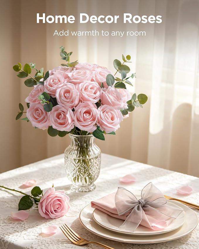 InnoGear Blush Roses Artificial Flowers 50 Pcs Fake Velvet Silk Rose Floral | - Image 6