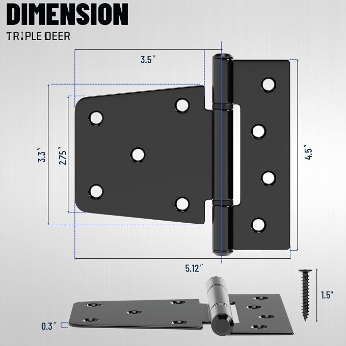 3.5 Inch Heavy Duty Gate Hinges, 4 Pack Extra Thick Black Iron Door Hinges | - Image 2